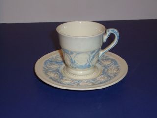 Rare Wedgwood Of Etruria & Barlaston Patrician Blue On White Demitasse Cup And