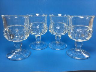 Vintage Indiana Kings Crown Thumbprint Wine Glass Claret Stemmed Cordial - Set 4