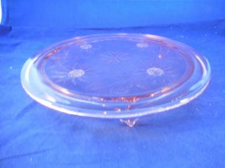 Jeanette Pink Depression Glass Cake Plate Sunflower Design 10 " Footed