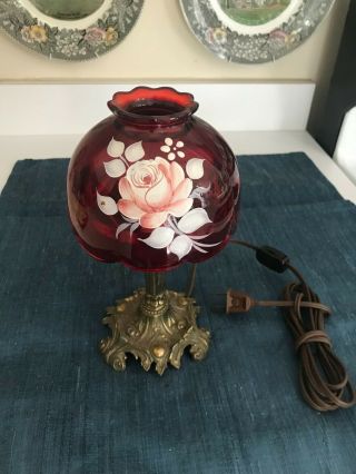 Vintage 8 3/4 " Westmoreland Ruby Red Glass Electric Lamp Artist Signed