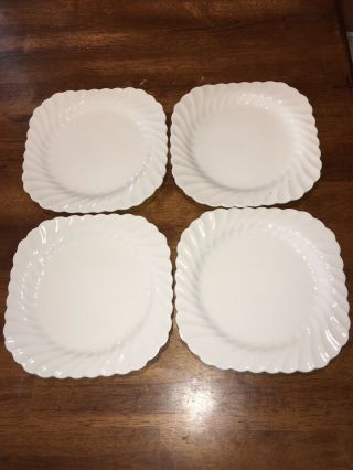 Set Of 4 Johnson Bros White Swirl Snowhite Regency 7.  5 " Square Salad Plates Vg