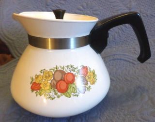 Vintage Corning Ware Teapot Tea Pot 6 Cup Spice Of Life Metal Lid Nm