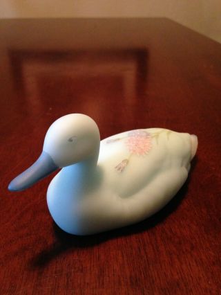Vintage Blue Milk Glass Duck,  Hand Painted & Signed