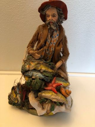 La Terracotta Figurine Angela Tripi Old Fisherman Made In Italy Hand Painted