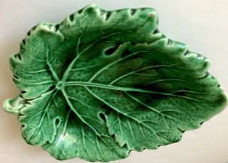 Wedgwood of Etruria Barlaston Majolica Green Leaf Butter Pat Dish 6