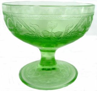 1930s Hazel Atlas Green Depression Glass Cloverleaf Pattern 3 " T Ftd.  Sherbet Cup