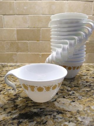 12 Vintage Corelle Corning Butterfly Gold Hook Handle Cups Hanging Tea Mugs Set