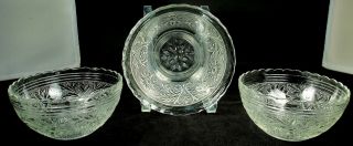 3 Anchor Hocking Sandwich Glass Bowls Scalloped Clear Daisy (2) 5.  25 " & (1) 6.  5 "