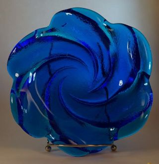 Vtg Fenton Swirl Molded Glass Ashtray Candy Dish - Gorgeous Blue Green Sparkle