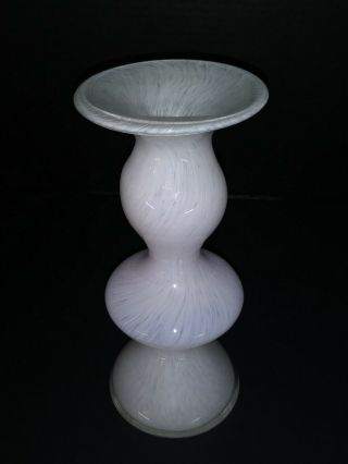 Vintage Hand Blown Art Glass Candle Holder,  Vase - Freeform,  White Milky Swirl