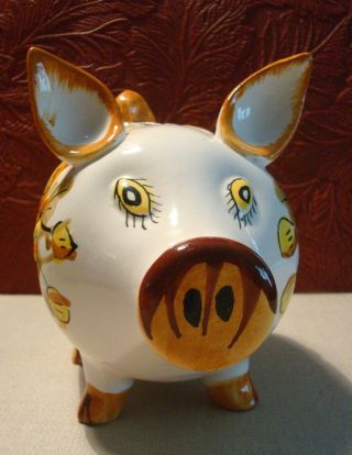 Vintage Italian Piggy Bank Hand Painted Italy Floral Ceramic Brown Yellow