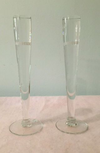 Set Of 2 Vintage Flute Champagne Clear Glasses Spell Out Chartreuse