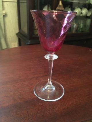 Vintage Theresienthal F.  Schmidt Garda Rose Cranberry Swirl Optic Cordial Stem