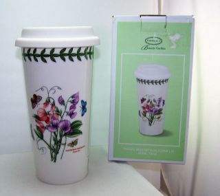 Portmeirion Travel Coffee Hot Mug Cup Botanic Garden Sweet Pea 15oz Ceramic