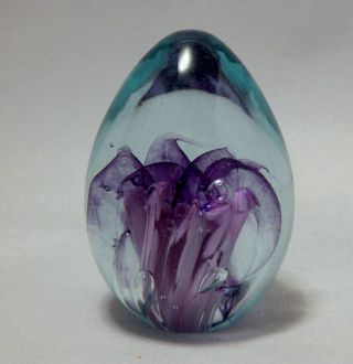 Signed Vines Art Glass Egg Paperweight