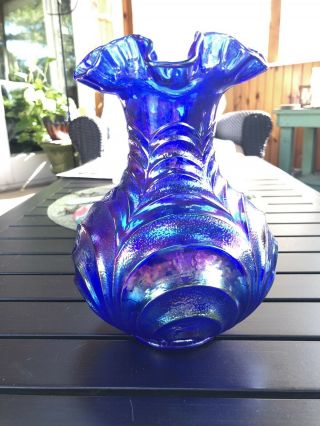 Blue Fenton Carnival Glass Vase