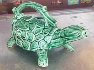 Vtg Mccoy Turtle Art Pottery Figure Vase Watering Can Sprinkler Planter W Handle