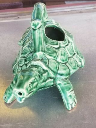 Vtg McCoy Turtle Art Pottery Figure Vase Watering Can Sprinkler Planter w Handle 2