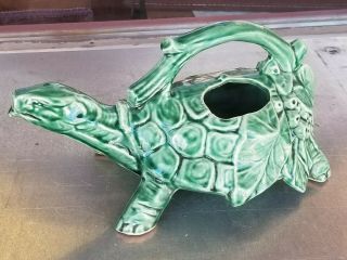 Vtg McCoy Turtle Art Pottery Figure Vase Watering Can Sprinkler Planter w Handle 3
