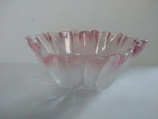 Pink Floral Etched Glass Candy Nut Bowl 7 "