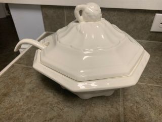 Vintage White Soup Tureen With Laddle