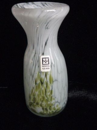 Vintage Mdina Studio / Art Glass Vase.  Signed Gina On Bottom Plus Label
