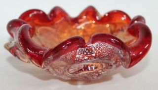 Vintage Murano Art Glass Bowl Ruby Red & Sliver 2