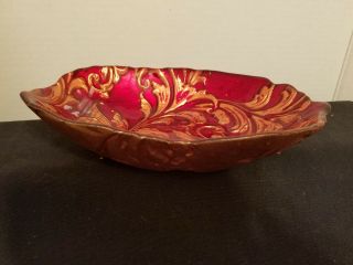 Ardacam Decorative Art Glass Candy/nut Dish Red Gold Paisley Gold Base