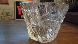 Orrefors Icy Leaf Crystal Glass Votive Tealight Candle Holder Sweden