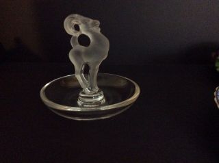 Lalique French Clear Crystal Glass Frosted Mountain Goat Ram Pin Trinket Dish