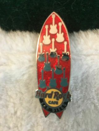 Hard Rock Cafe Pin 2014 San Diego Surfboard Red Board W Small Silver Guitars
