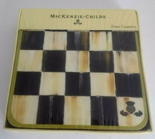 Mackenzie Childs Courtly Check Cork Back Coasters - Set Of 4 In Pkg