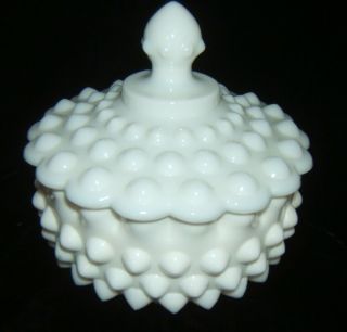Fenton Hobnail Milk Glass Candy Dish With Lid 5 1/2 " Tall And 5 1/2 " Diameter