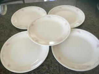 Corelle English Breakfast 8 1/2 " Luncheon Plate Pink Roses Blue Ribbon Set Of 5