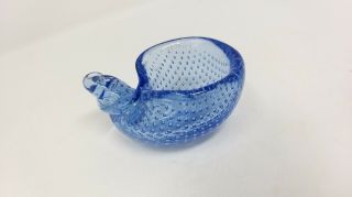 Vintage Murano Barbini Art Glass Bowl Precise Controlled Bubble Dish Blue Shell