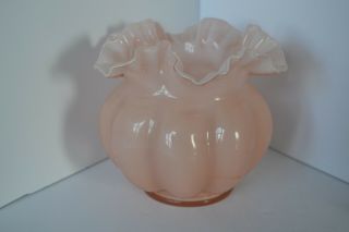 Vintage Pink Milk Glass Ruffled Vase