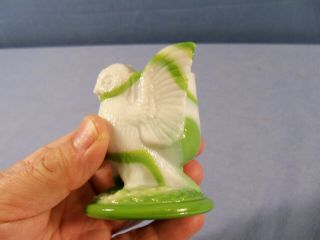 Westmoreland Green & White Marble or Slag Glass Owl Shaped Toothpick Holder 3