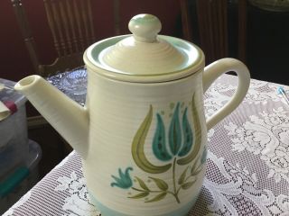 Franciscan Earthenware Tulip Time Coffee Pot W/lid Mcm Turquoise Green 1960 