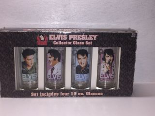 2010 Set Of 4 Elvis Presley Collectible 10 Ounce Glass Tumblers Elv75 Birthday