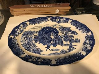 Large Vintage Blue And White China Turkey Platter Mz China Japan