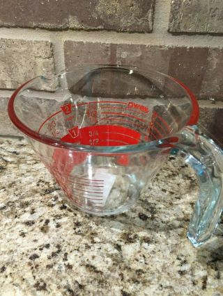 Vintage Pyrex Red Letter 2 Cup 16 Oz Reverse Read From Inside Measuring Cup NWT 2