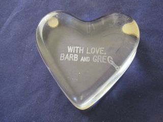 Baccarat Heart Paperweight W/ Love Barb And Greg