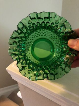 Vintage Pre - Logo Fenton Emerald Green Hobnail Vase Ruffle Top 5.  25 