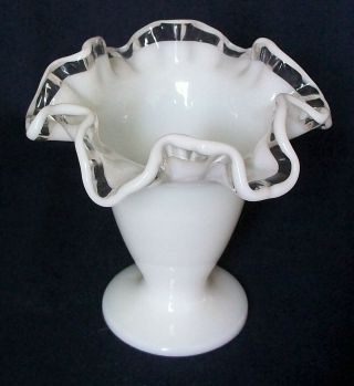 Fenton Crystal Crest Vase With Double Crimp 4 3/8 Inches Tall