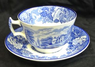 English Scenery Blue Cup & Saucer Enoch Wood & Sons England Blue Transferware