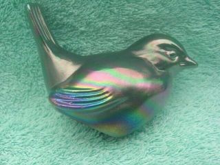 Fenton Bird Black Purple Iridescent Carnival Glass Paperweight 4 X 2 1/2 Inch