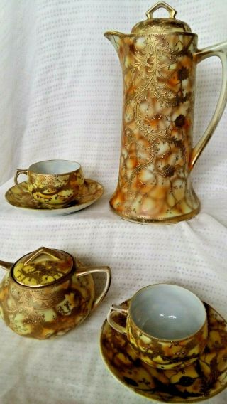 Vintage Nippon Handpainted Coffee Pot Chocolate Teapot Set Cup Saucer Sugar Bowl