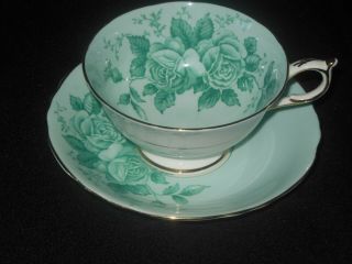 Paragon Green Tea Cup Saucer Set Roses On Thorny Vines