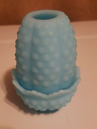 Fenton Blue Hobnail Fairy Lamp/candle Holder Sherbet Lime Satin Glass
