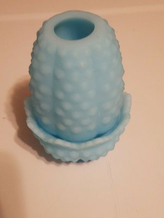Fenton blue Hobnail Fairy Lamp/Candle Holder Sherbet Lime Satin Glass 2